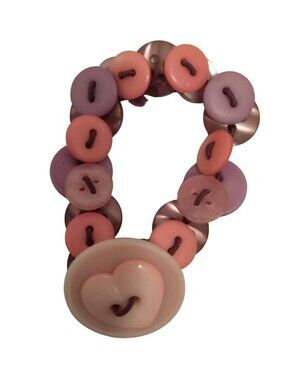 Button Bracelet Purple Pink Heart 5 to 6 inch handcrafted Grannycore Vintage